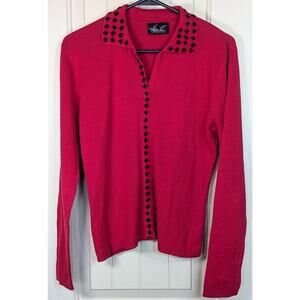 Vintage Kathie Lee Collection Ladies Winter Beaded Faux Cardigan Red/Black Med